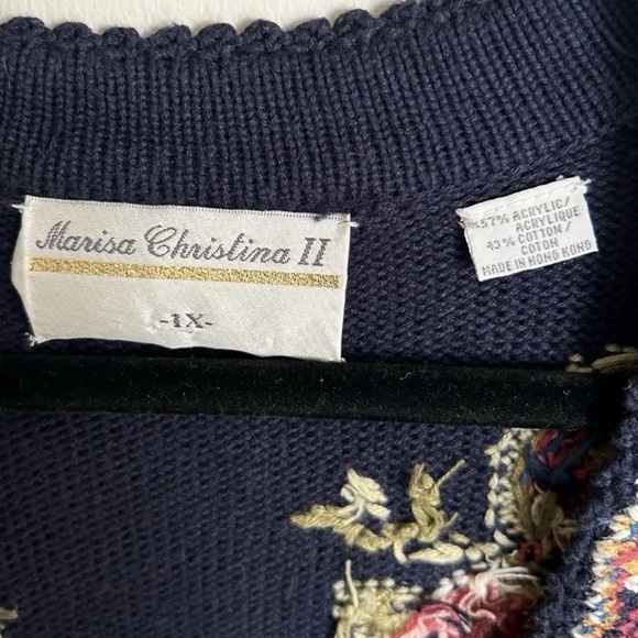 VINTAGE 90S MARISA CHRISTINA Floral Chunky Knit Button Up Sweater Vest Granny 1X - Picture 2 of 12